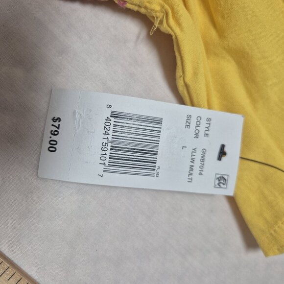 Calessa Women's V-Neck 3/4 Sleeve Yellow  Embroidered Top Tunic Size L New 53 - Picture 10 of 11